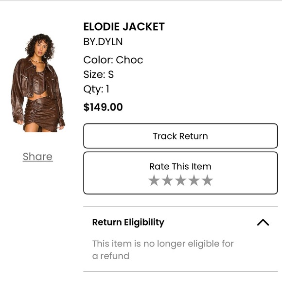 BY.DYLN Brown Leather Cropped Jacket - Picture 6 of 7